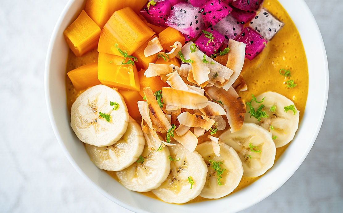 A tropical fruit blend with coconut milk